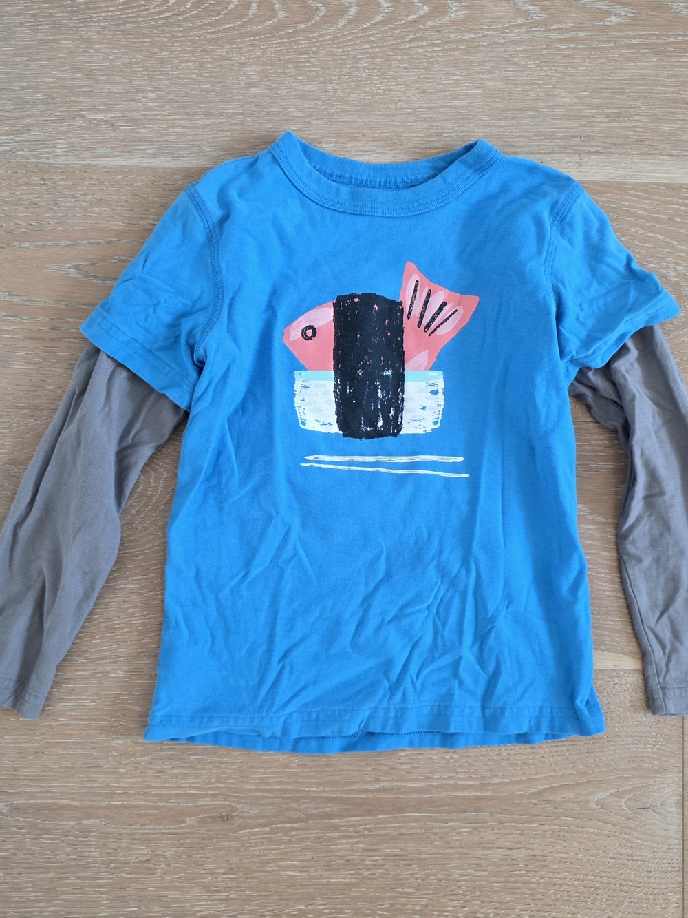 Tea Collection Bright Blue Sushi Graphic Layered-Look Long Sleeve Tee